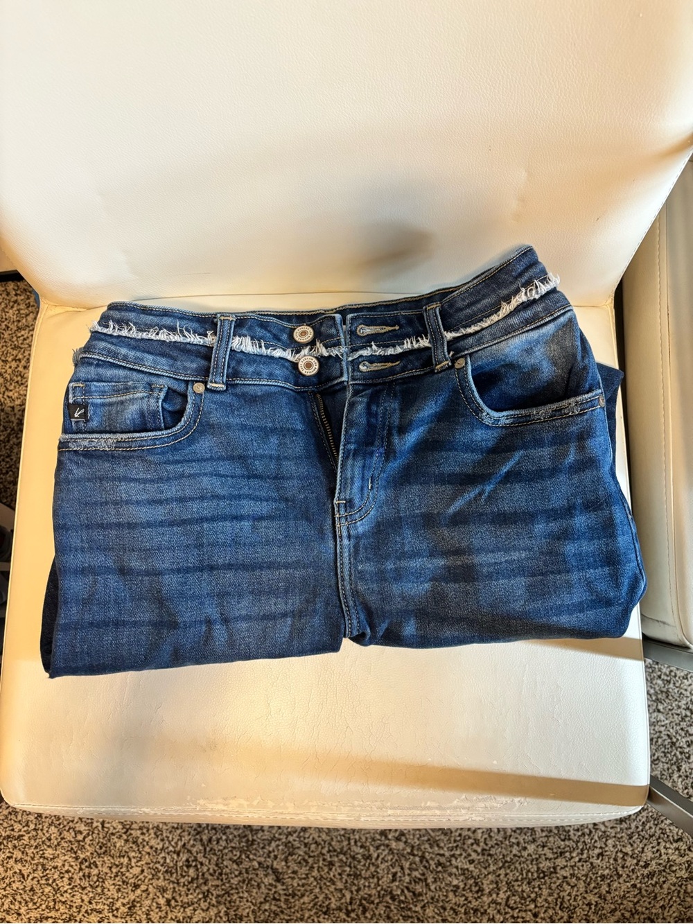 KanCan Dark Indigo High-Rise Skinny Jeans with Frayed Waistband
